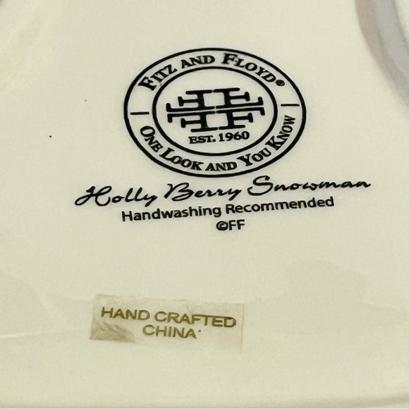 Fitz & Floyd Holly Berry Snowman Snack Plate with Box 7" - NO SPREADER - Picture 8 of 12